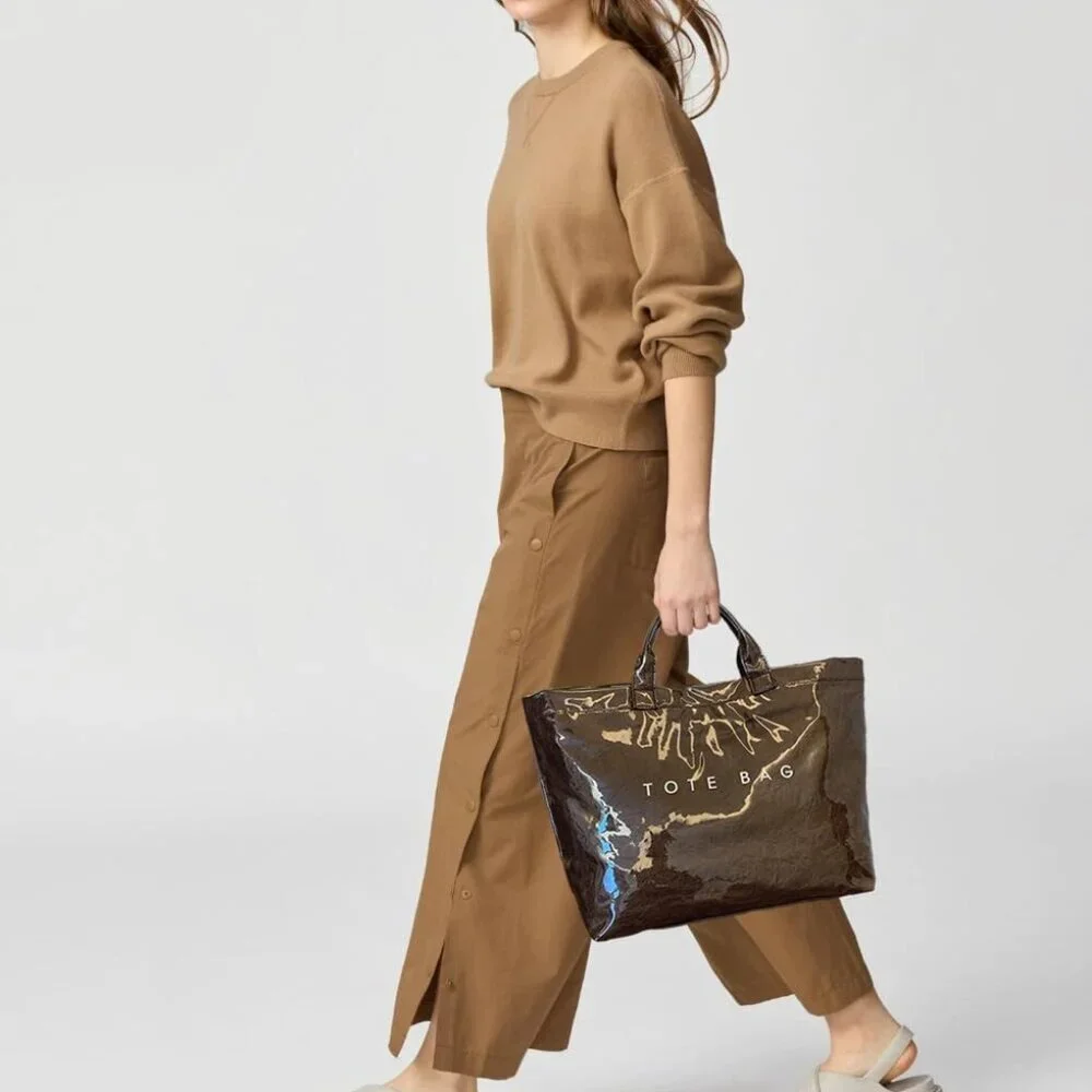 Large Tote Bag for Women,PVC Totes Bags Kraft Paper Carry All Handbag Shoulder P - Picture 2 of 6